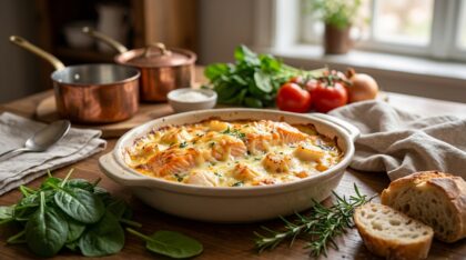 Gratin au saumon et Saint-Jacques